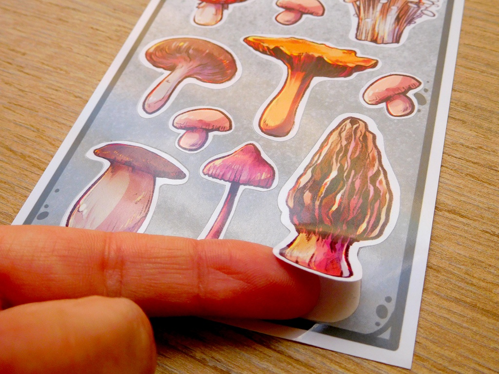 mushroom sticker sheet peeling detail