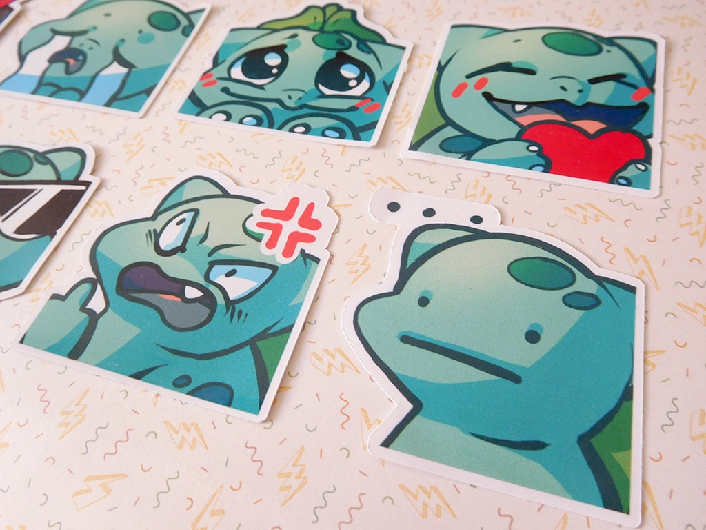 Bulbasaur Emotes - Sticker set - 8 pieces