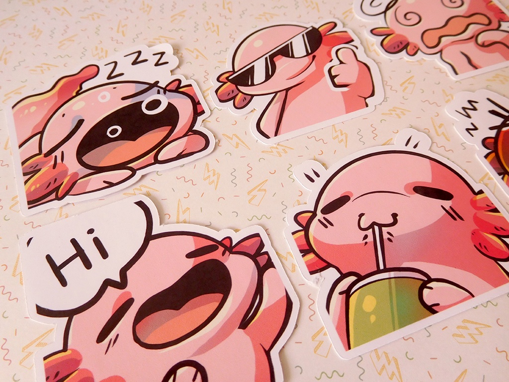 Axolotl Emotes - Sticker set - 8 pieces