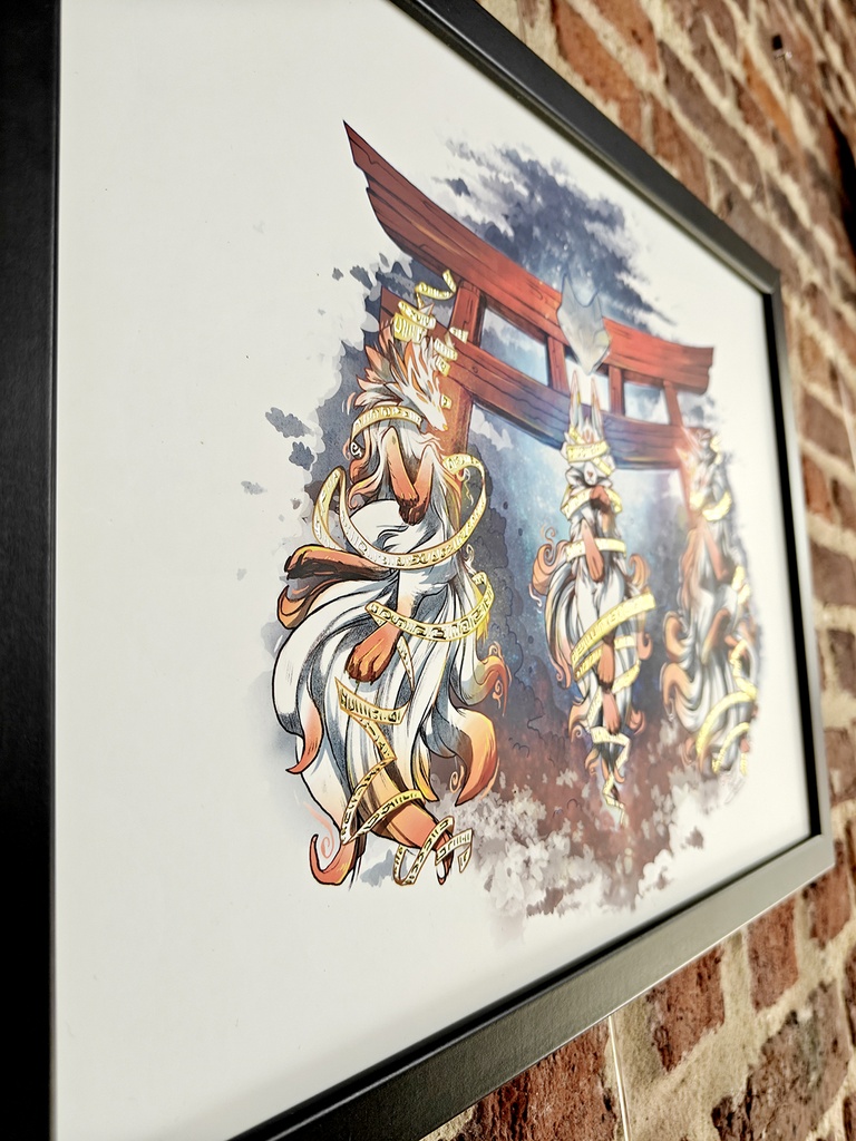 Kitsune Guardians - Gold Foil Print - Numbered and Limited edition
