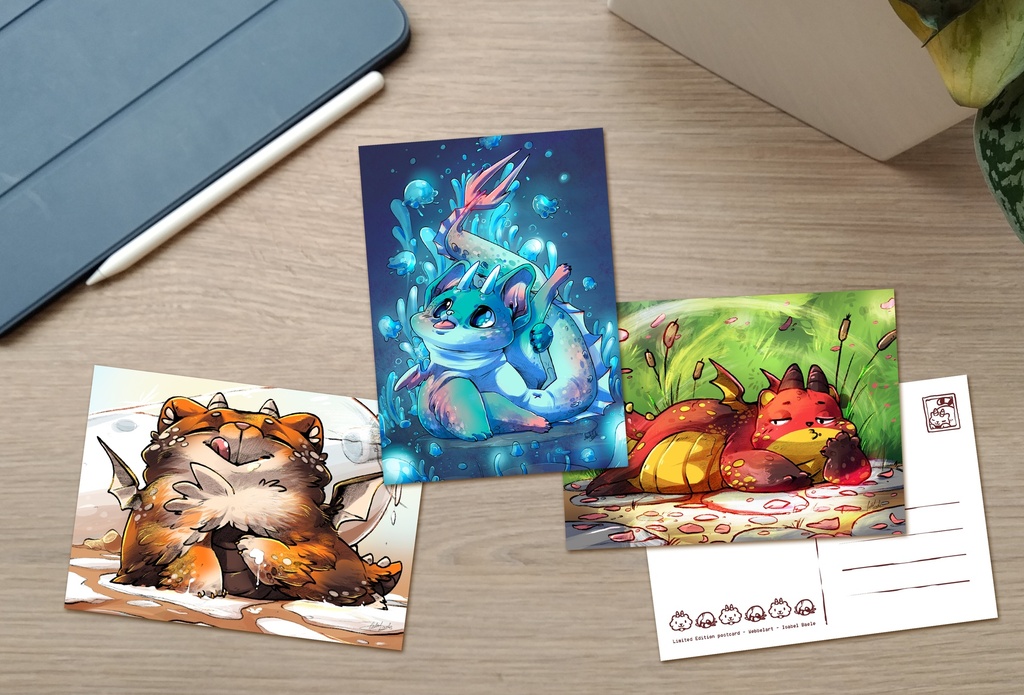 Postcard set - Chubby Dragon Kitties - Limited Edition