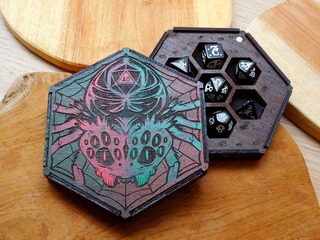 Dice Tray - Red/green Spider