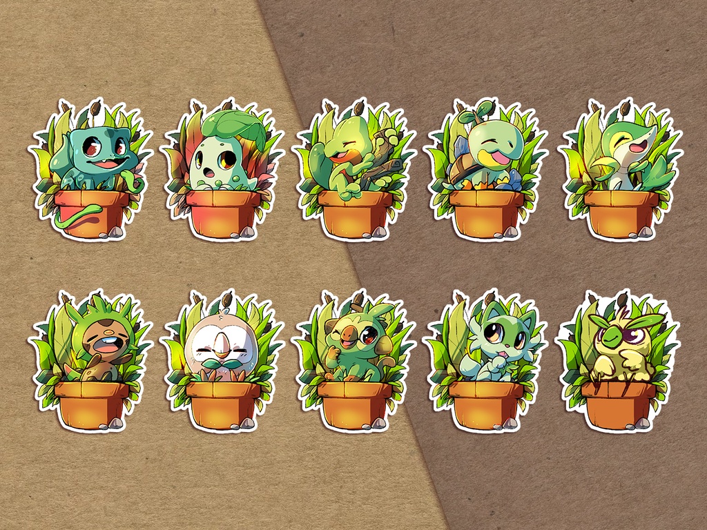 Grass Starter pokemon - Sticker set