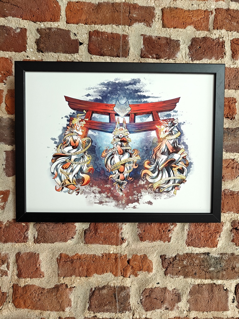 Kitsune Guardians - Gold Foil Print - Numbered and Limited edition