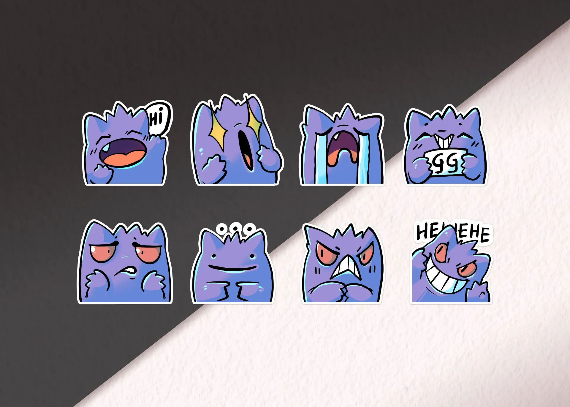 Gengar Emotes - Pokemon - Sticker set - 8 pieces