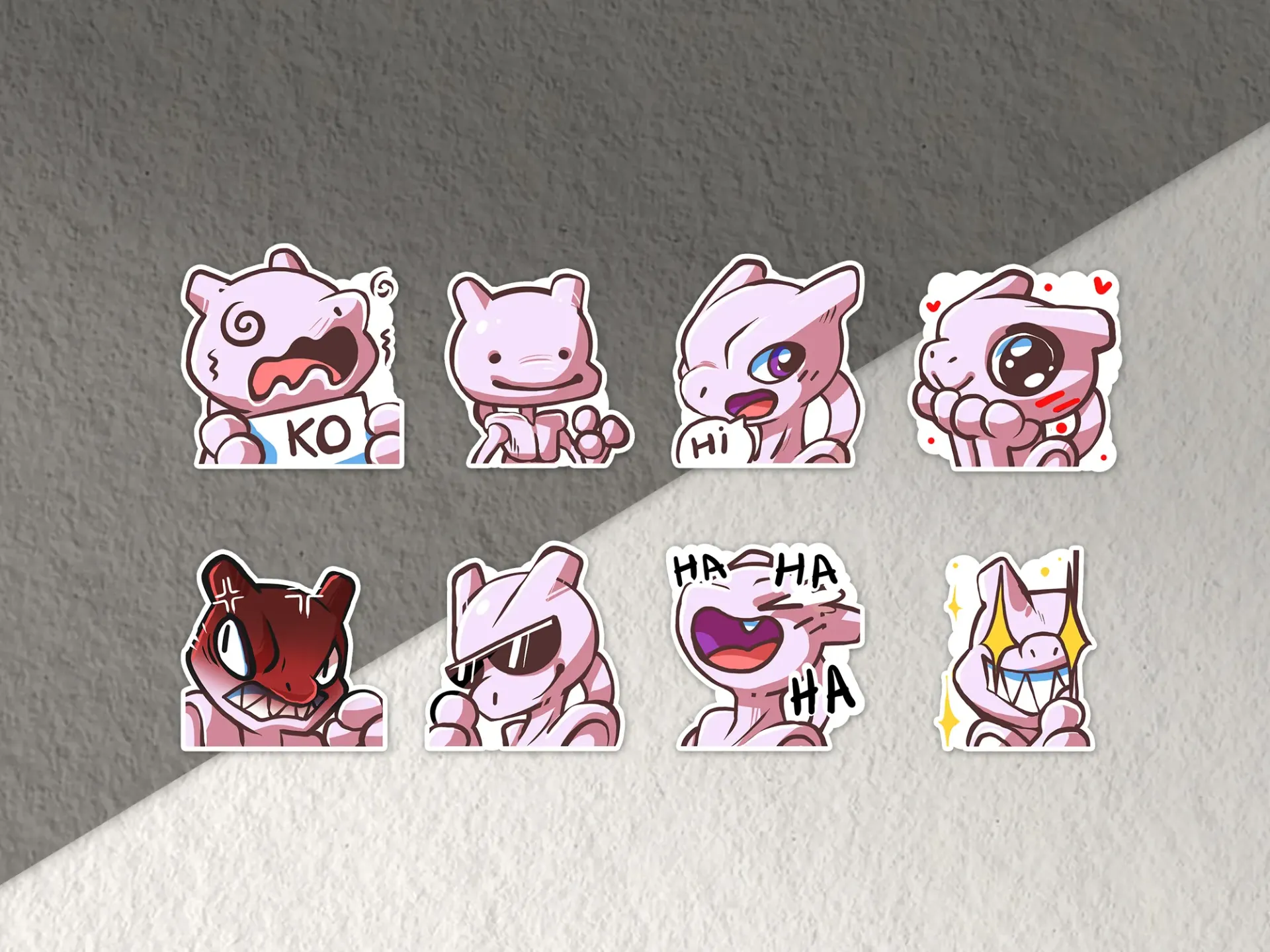 Mewtwo Emotes - Pokemon - Sticker set - 8 pieces