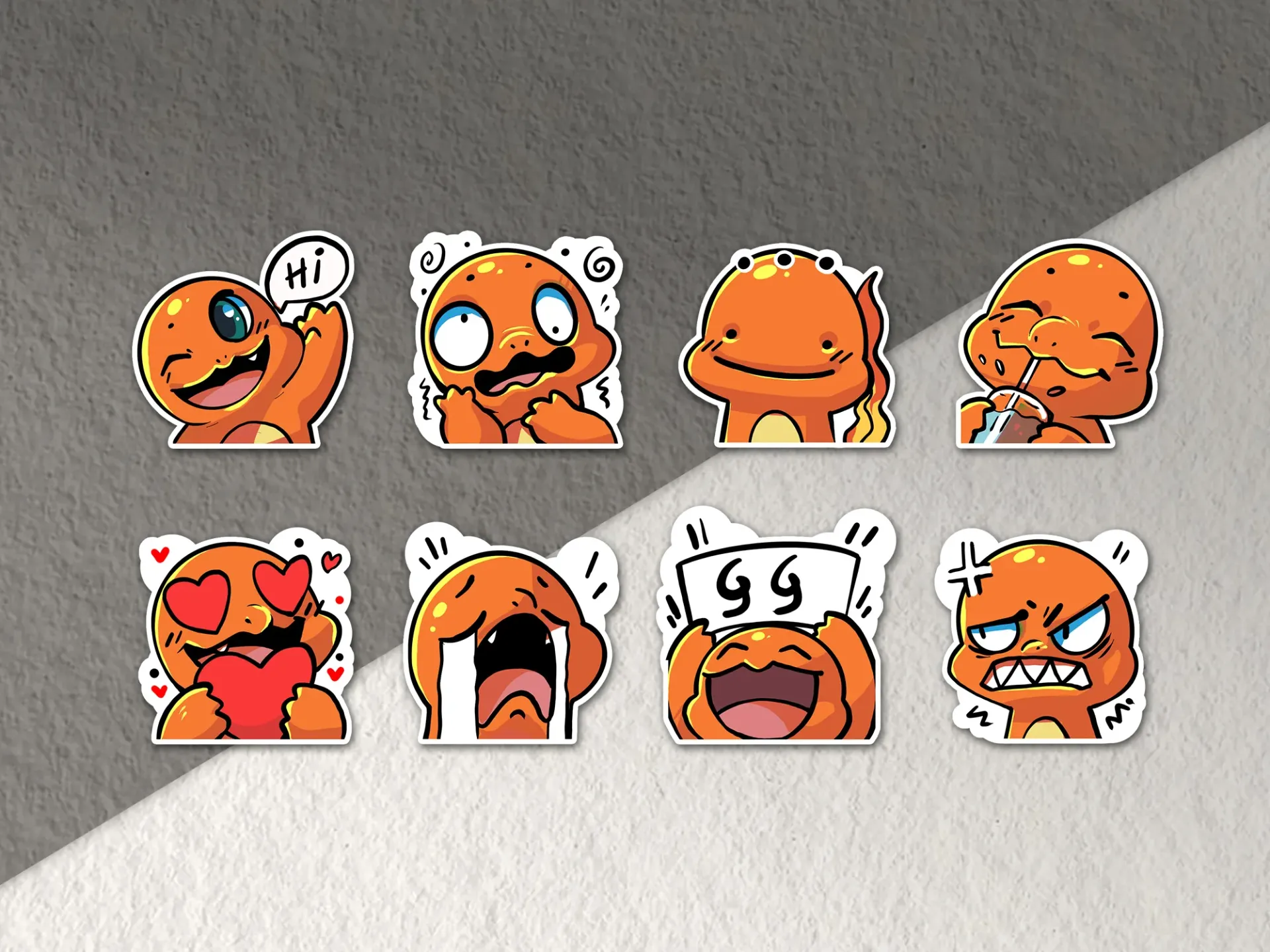 Charmander Emotes - Pokemon - Sticker set - 8 pieces