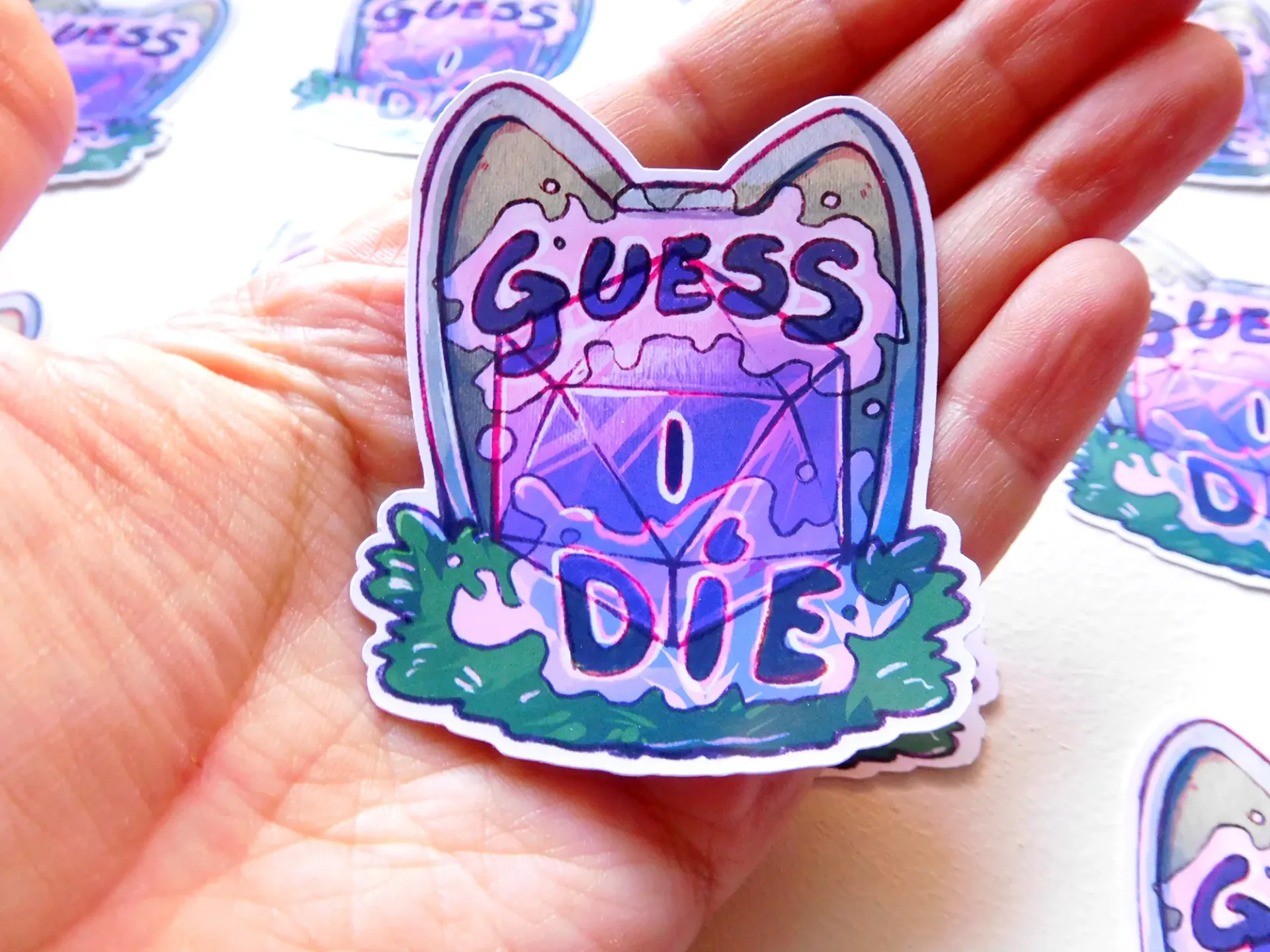 Guess I Die dice sticker