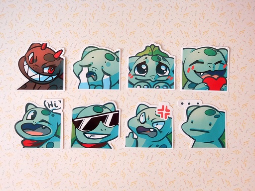 Bulbasaur Emotes - Sticker set - 8 pieces