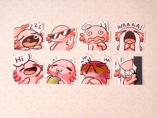 Axolotl Emotes - Sticker set - 8 pieces