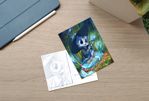 Postcard - Magical Blue Witch - Kitty - Limited Edition