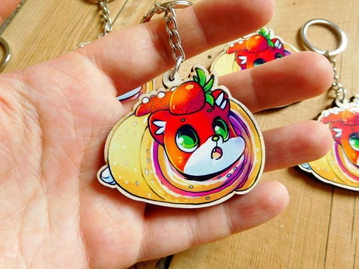 Cosplay Kitty - Strawberry Rollcake - Wooden keychain