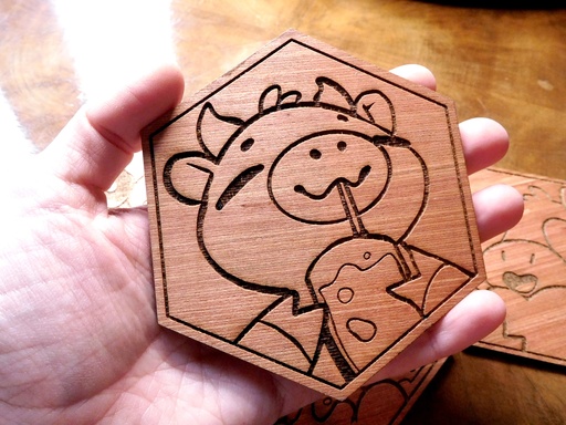 Wooden Coaster - Cow Drinking