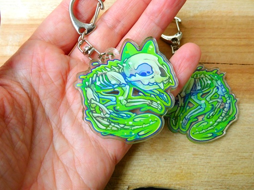 Radioactive Skully Kitty - Acrylic keychain